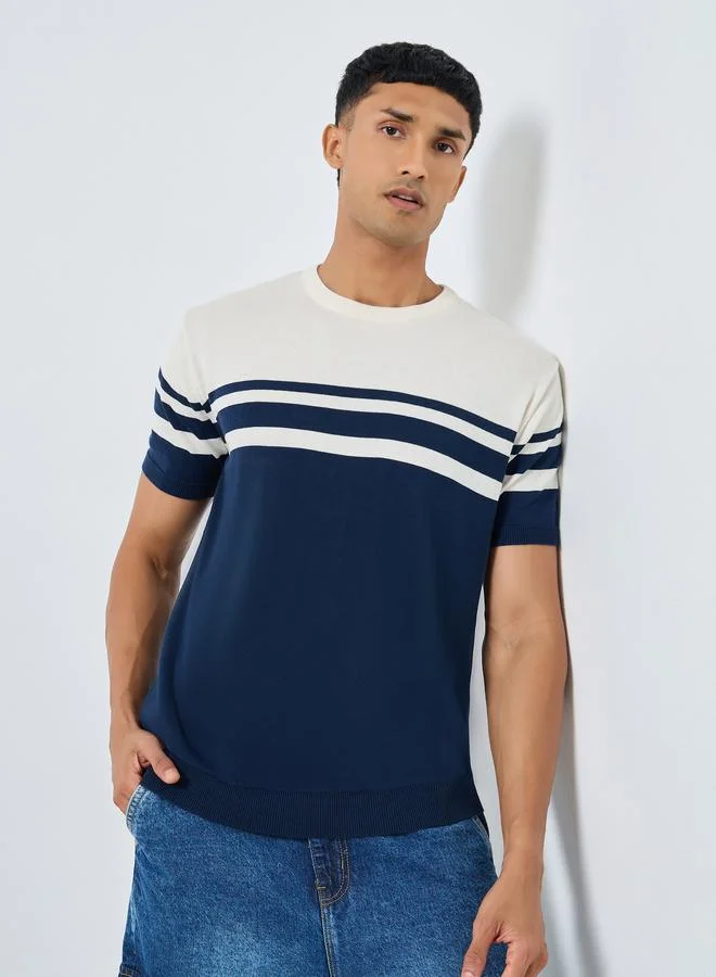 Styli Boxy Fit Flat Knit Striped T-Shirt