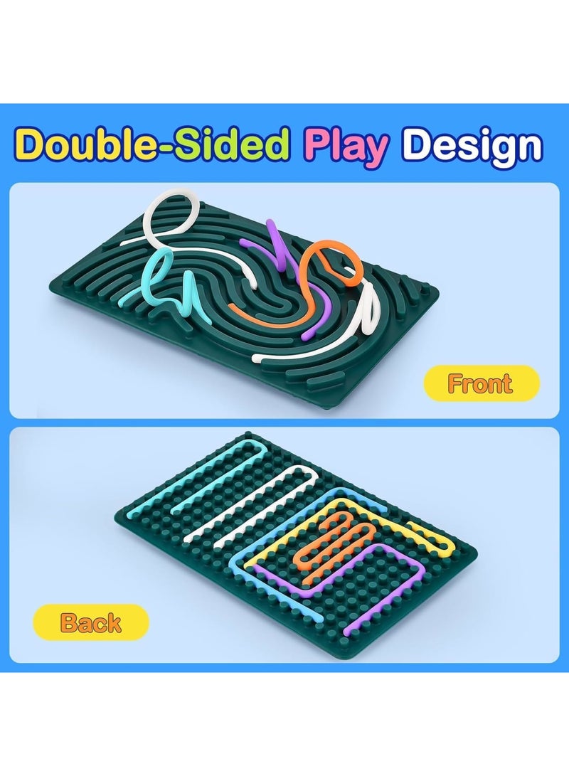 Zikra Sensory Activity Board, Double-sided Silicone Fidget Toy for Kids, 8 Colors Sensory Toys for Kids 3+ & Adults with 20 Strings, for Stress, Anxiety, ADHD & Autism (Green) - Image 2