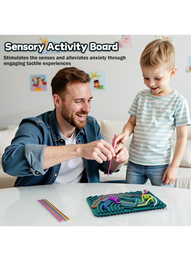 Zikra Sensory Activity Board, Double-sided Silicone Fidget Toy for Kids, 8 Colors Sensory Toys for Kids 3+ & Adults with 20 Strings, for Stress, Anxiety, ADHD & Autism (Green) - Image 5