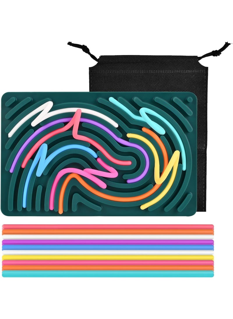 Zikra Sensory Activity Board, Double-sided Silicone Fidget Toy for Kids, 8 Colors Sensory Toys for Kids 3+ & Adults with 20 Strings, for Stress, Anxiety, ADHD & Autism (Green) - Image 1