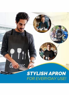 Excefore Adjustable Aprons for Women Men Couple Waterproof with 2 Pockets for Cute Apron Kitchen Cooking BBQ Waterdrop Resistant and Oil Proof Baking (Black, Pack of 2)  - Image 2