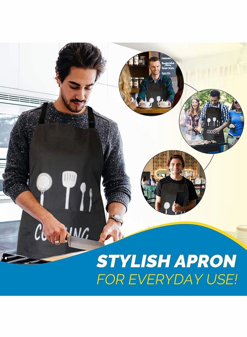 Excefore Adjustable Aprons for Women Men Couple Waterproof with 2 Pockets for Cute Apron Kitchen Cooking BBQ Waterdrop Resistant and Oil Proof Baking (Black, Pack of 2) - Image 2
