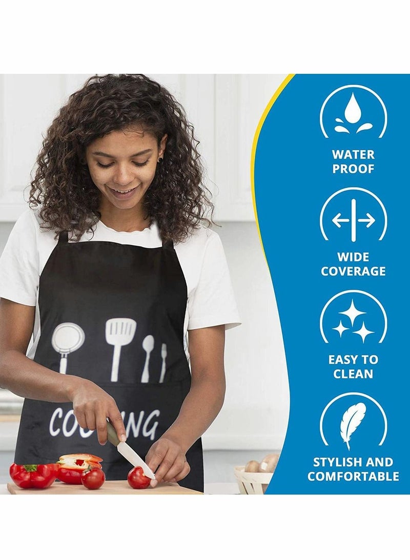 Excefore Adjustable Aprons for Women Men Couple Waterproof with 2 Pockets for Cute Apron Kitchen Cooking BBQ Waterdrop Resistant and Oil Proof Baking (Black, Pack of 2) - Image 4