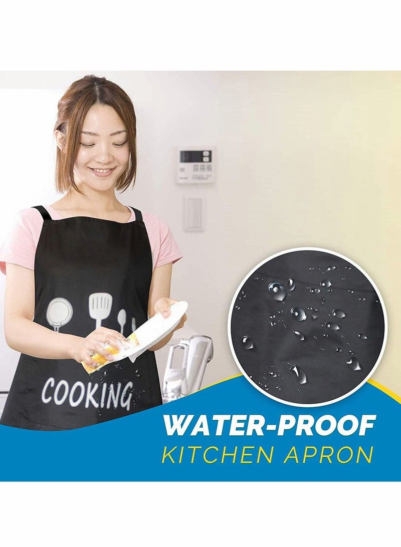 Excefore Adjustable Aprons for Women Men Couple Waterproof with 2 Pockets for Cute Apron Kitchen Cooking BBQ Waterdrop Resistant and Oil Proof Baking (Black, Pack of 2) - Image 5