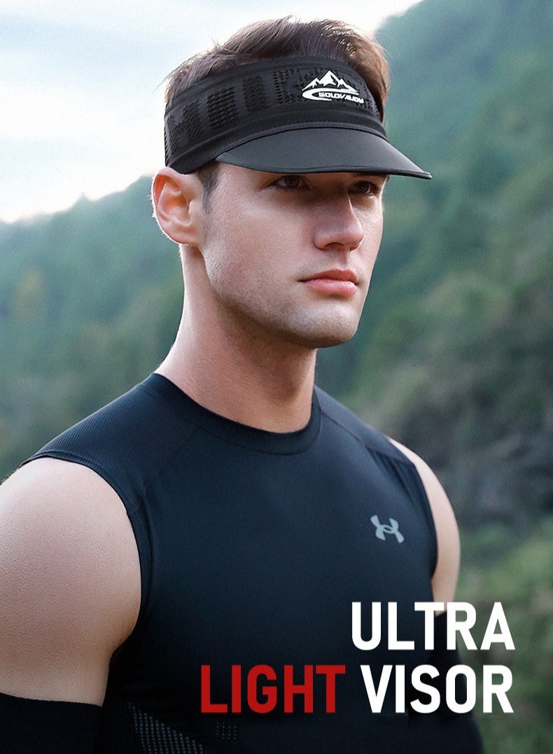 REXCHI Men's Sports Sun Hat, Lightweight Breathable Hollow Top Sun hat, Topless Sun Hat, Suitable For Baseball Running Golf Black - Image 1