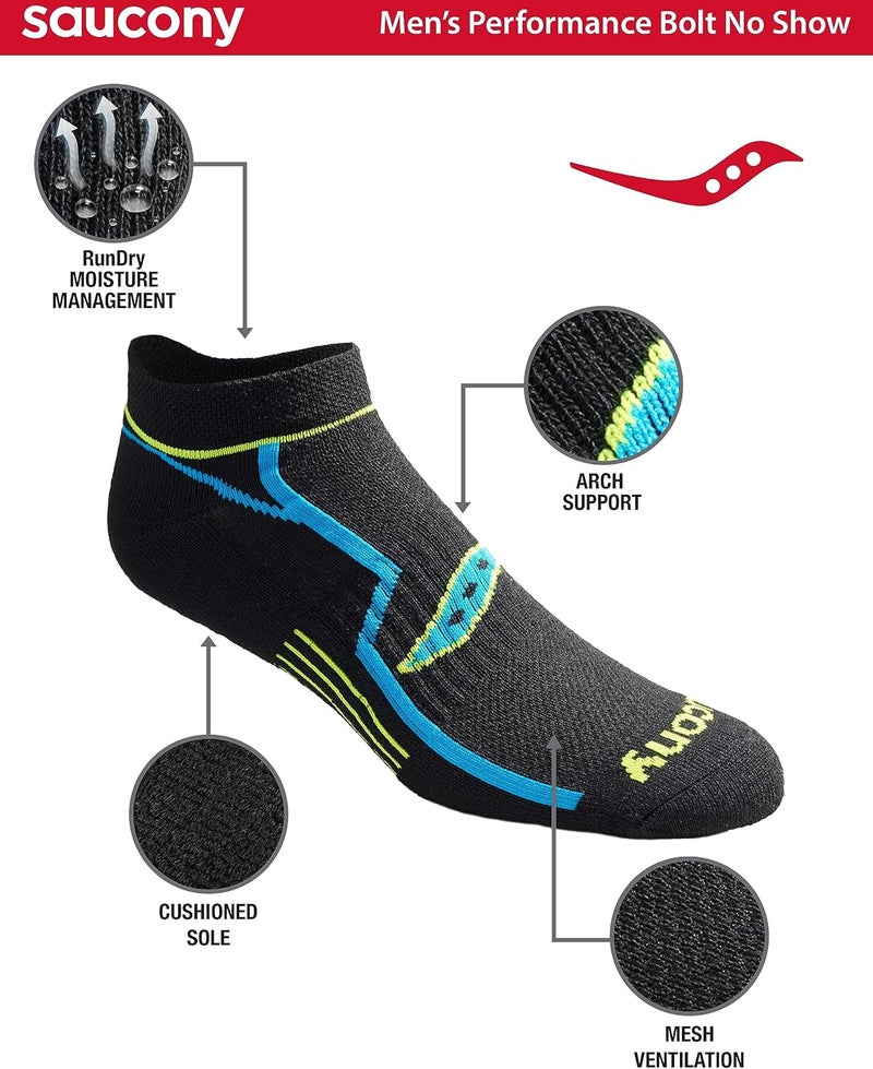 saucony mens Bolt Rundry Performance No-show Multi-pack Socks Socks - Image 2