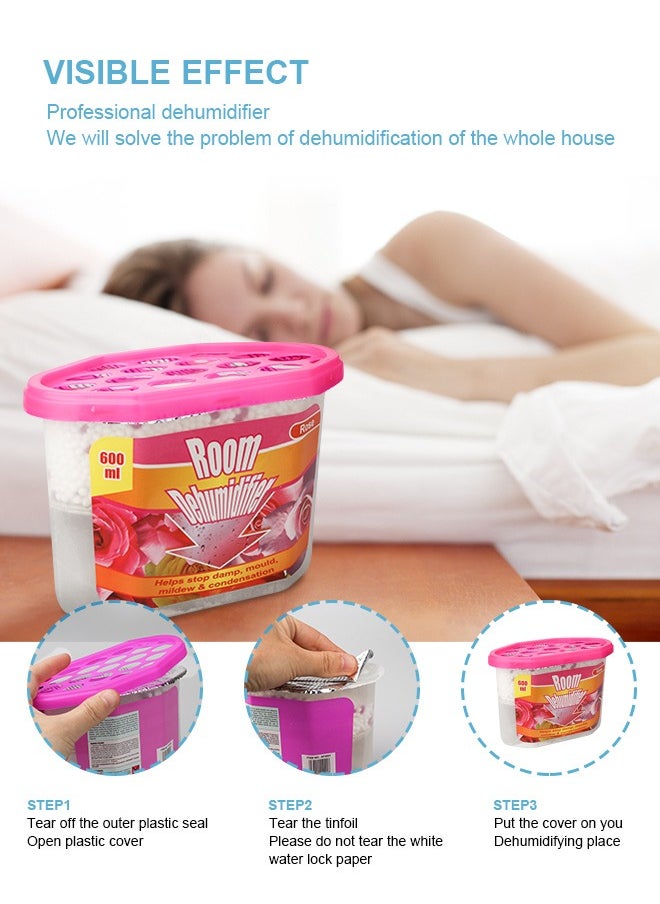 URbazaar - Moisture Absorber Box, Rose-4 packs, Dehumidifier for Closet, Bedroom and Kitchen, Odor Eliminator,Moisture Absorber 600ml - Image 1