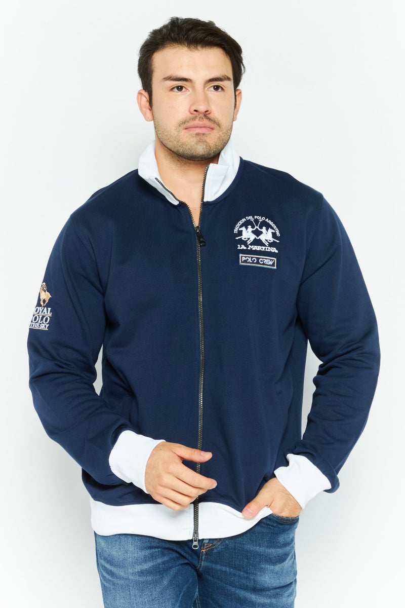 La Martina Men High Neck Long Sleeve Embroidered Logo Sweatshirt, Navy - Image 1