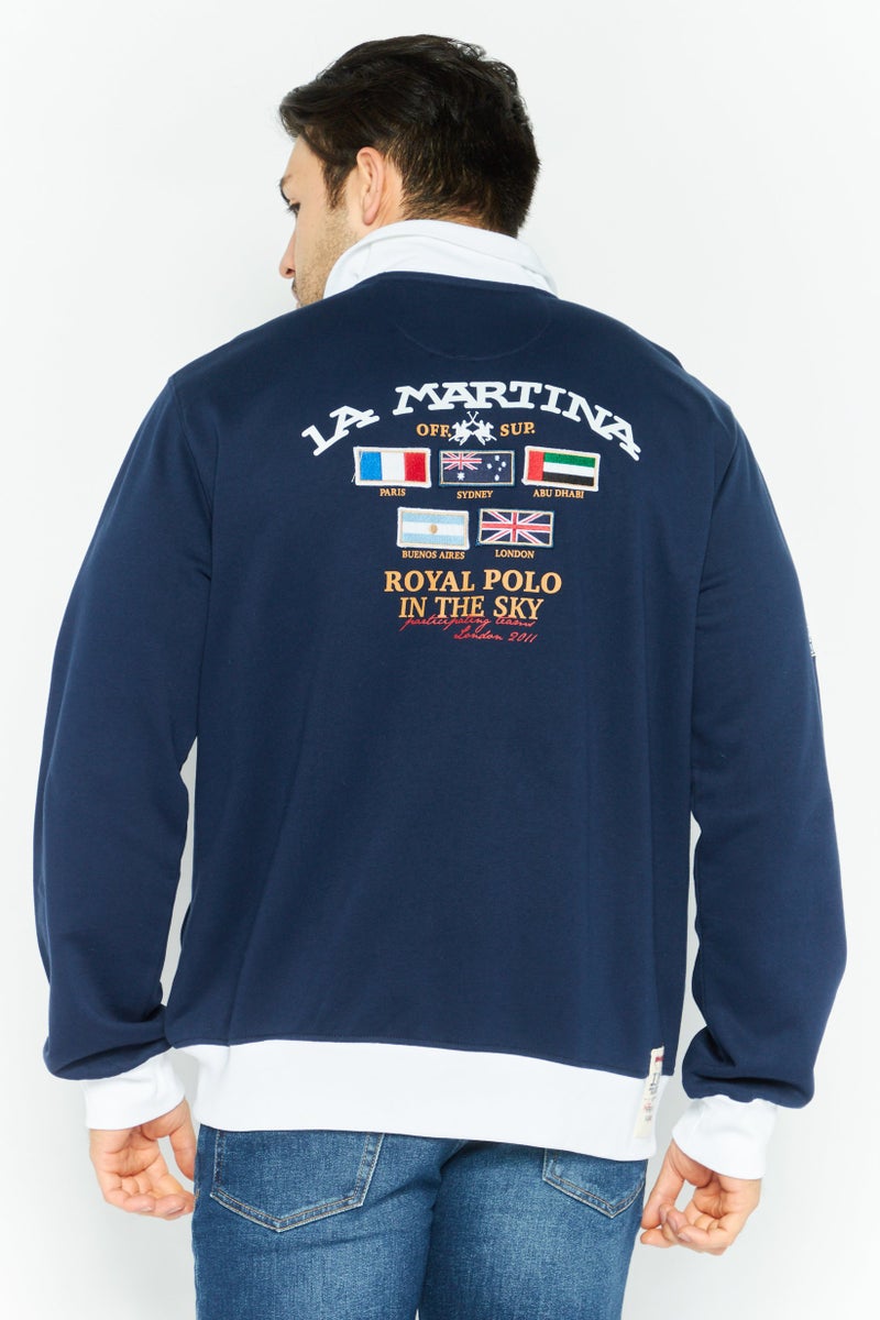La Martina Men High Neck Long Sleeve Embroidered Logo Sweatshirt, Navy - Image 2