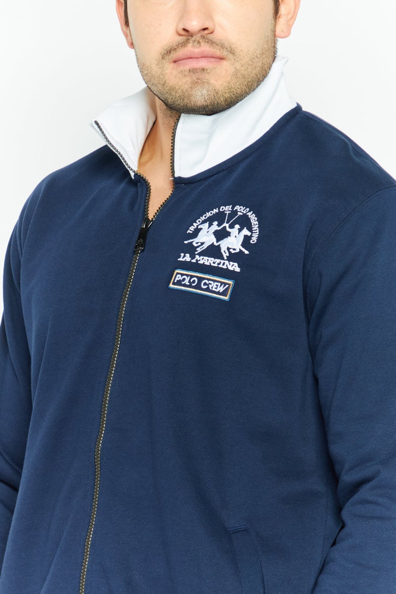 La Martina Men High Neck Long Sleeve Embroidered Logo Sweatshirt, Navy - Image 4