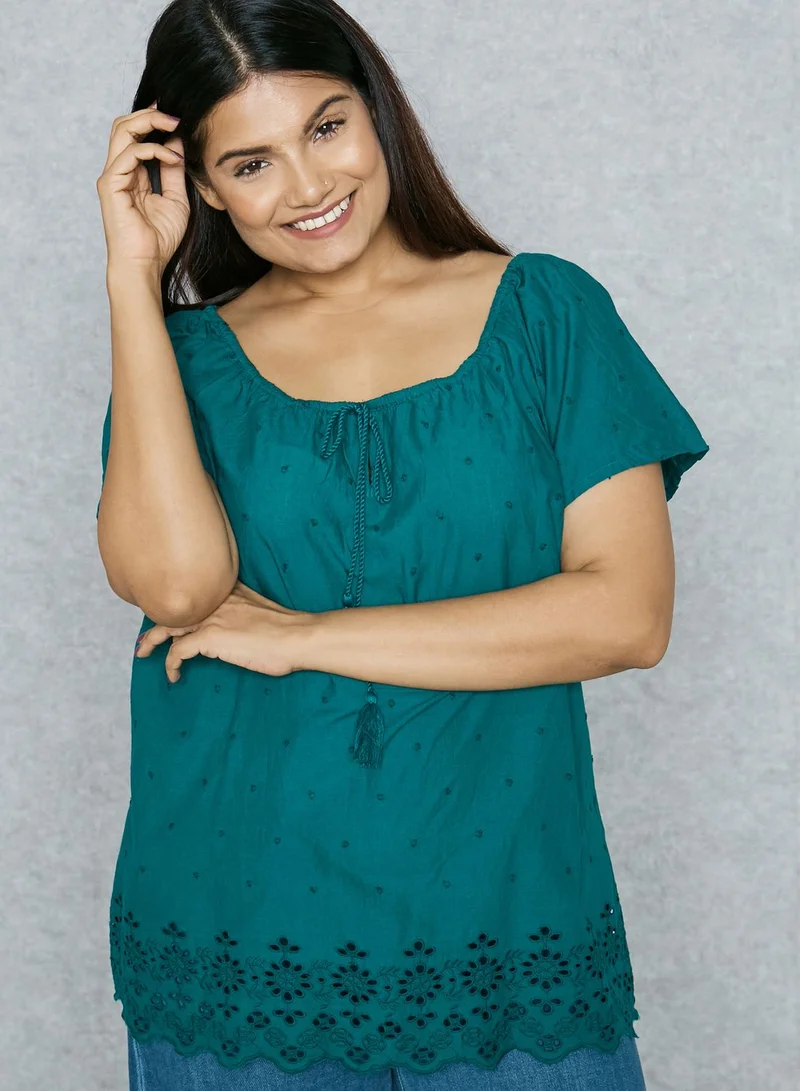 EVANS Broderie Bardot Top