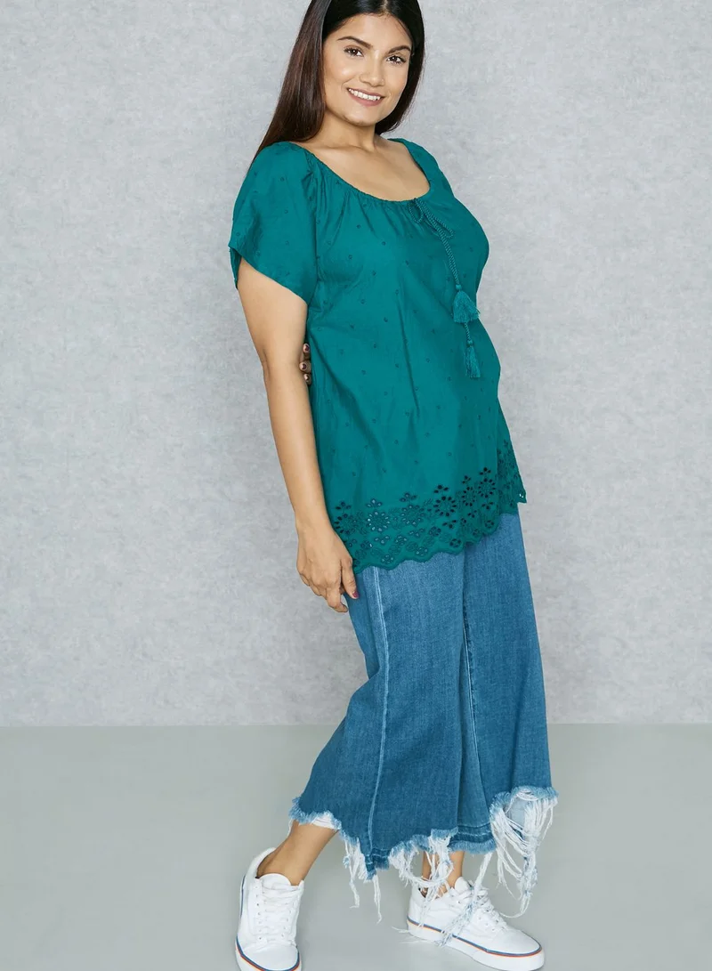EVANS Broderie Bardot Top