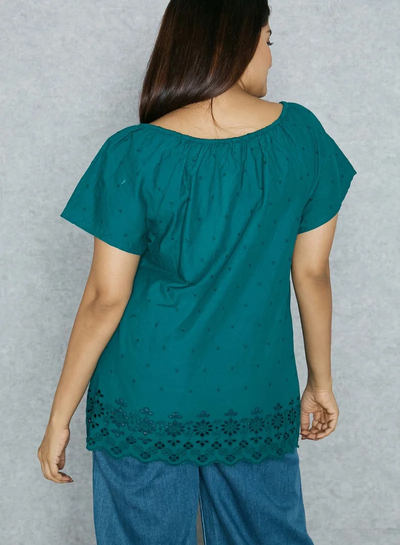 EVANS Broderie Bardot Top