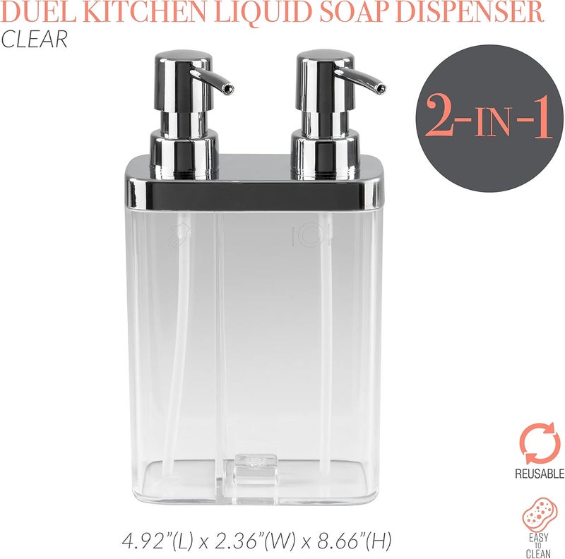 Kitchen Details موزع صابون وكريم مزدوج المضخة | حوض الحمام والمطبخ | سطح الطاولة | تصميم مدمج | شفاف - Image 2
