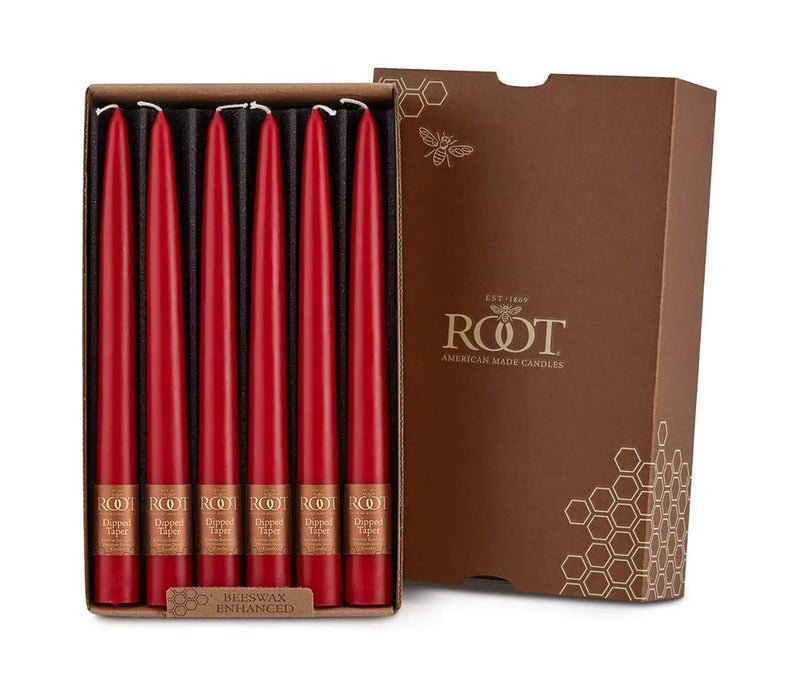 Root Candles Unscented Dinner Candles Premium Beeswax Blend Boxed Candle Set 9Inch Red 12Count