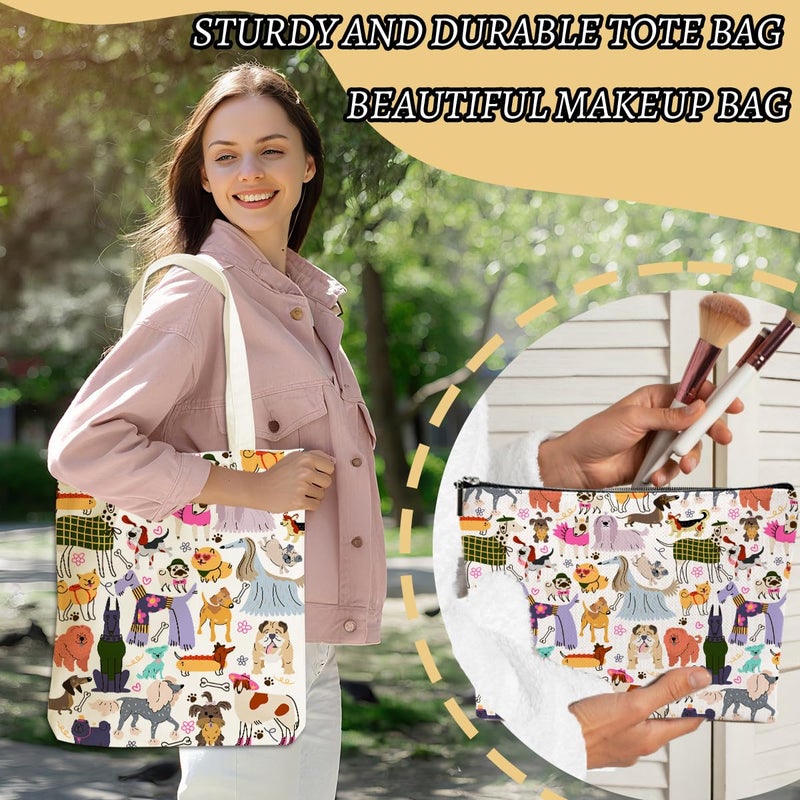 XLRSDF Aesthetic Dog Gifts Dog Mom Gifts for Women, Dogs Lover Pet Owner Girls Sister Makeup Bag Canvas Tote Bag, Reusable Grocery Bags with Inner Pocket for Shopping Birthday Christmas Friendship Wedding - Image 5
