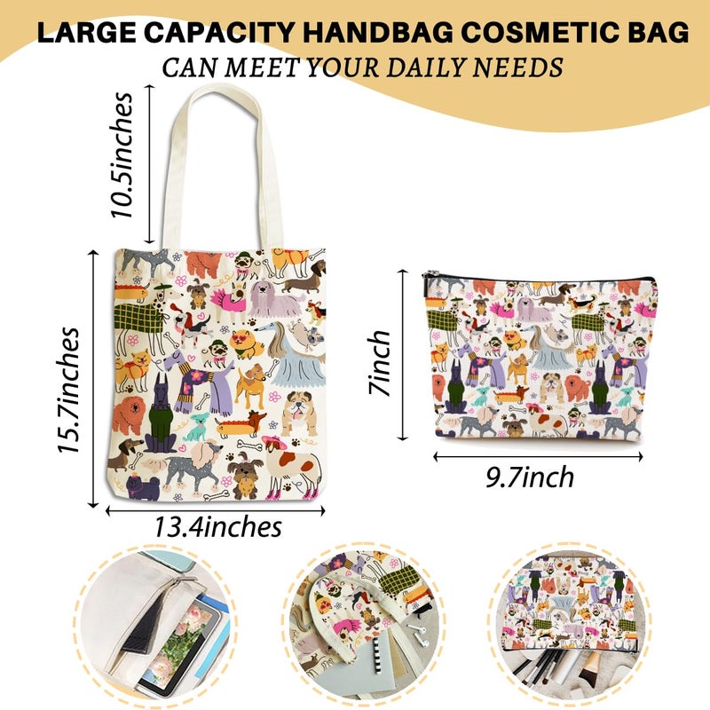 XLRSDF Aesthetic Dog Gifts Dog Mom Gifts for Women, Dogs Lover Pet Owner Girls Sister Makeup Bag Canvas Tote Bag, Reusable Grocery Bags with Inner Pocket for Shopping Birthday Christmas Friendship Wedding - Image 4