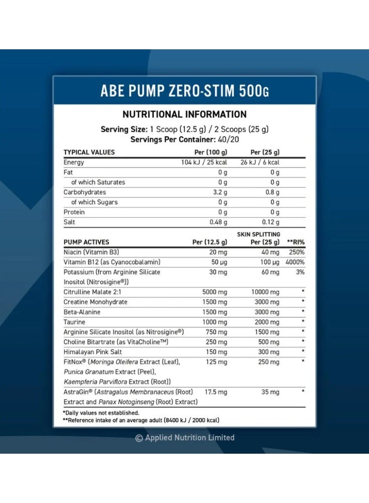 أبلايد نيوتريشن مكمل غذائي ABE Pump Pre Workout-Blue بنكهة التوت، 40 مغرفة - 500 غرام - Image 2