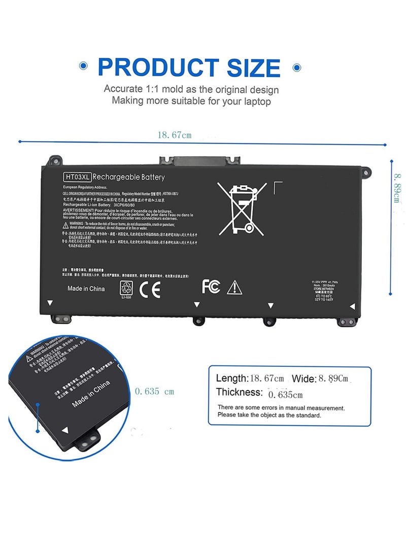 Battery for HP Pavilion HT03XL L11119-855 15-DA 15-DB 15-DW 15-CS 15-DY 17-BY 17-CA -da0014dx 15-cs005 3cl 3cl 3cl 15-dw0043dx 15t-dw100 15z-cw100 11.55V Lithium Laptop