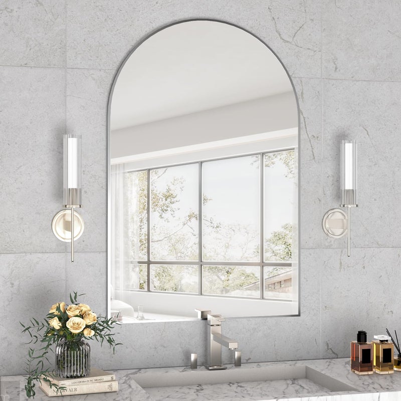 NEUWEABY Wall Mounted Mirror, Arched Wall Mirror for Bathroom, 24"x36" Arch Bathroom Mirror with Metal Frame, Silver Vanity Mirror Decor for Mantle, Bedroom, Entryway, Living Room - Image 3