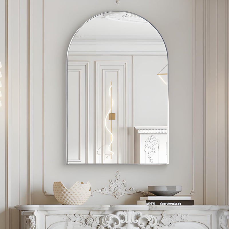 NEUWEABY Wall Mounted Mirror, Arched Wall Mirror for Bathroom, 24"x36" Arch Bathroom Mirror with Metal Frame, Silver Vanity Mirror Decor for Mantle, Bedroom, Entryway, Living Room - Image 4