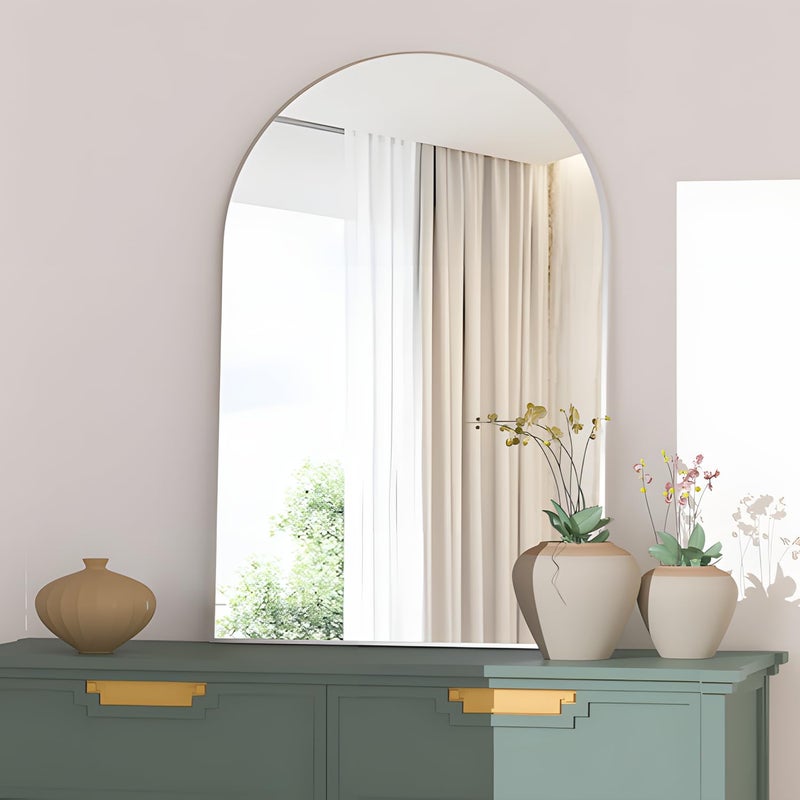 NEUWEABY Wall Mounted Mirror, Arched Wall Mirror for Bathroom, 24"x36" Arch Bathroom Mirror with Metal Frame, Silver Vanity Mirror Decor for Mantle, Bedroom, Entryway, Living Room - Image 1