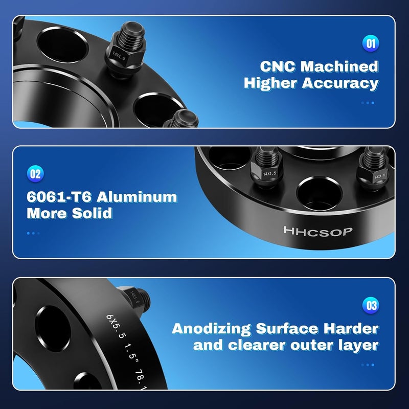 HHCSOP 1.5 Inch 6x5.5 Wheel Spacers with M14x1.5 Studs for Chevy and GMC Vehicles - Image 4
