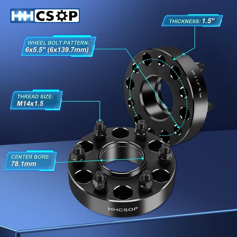 HHCSOP 1.5 Inch 6x5.5 Wheel Spacers with M14x1.5 Studs for Chevy and GMC Vehicles - Image 2