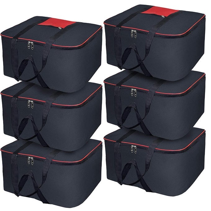 NYLON BIG UNDERBED MOISTURE PROOF STORAGE BAG WITH ZIPPERED CLOSURE AND HANDLE BLACK 54X46X28CM RECTANGULAR 6 PCS