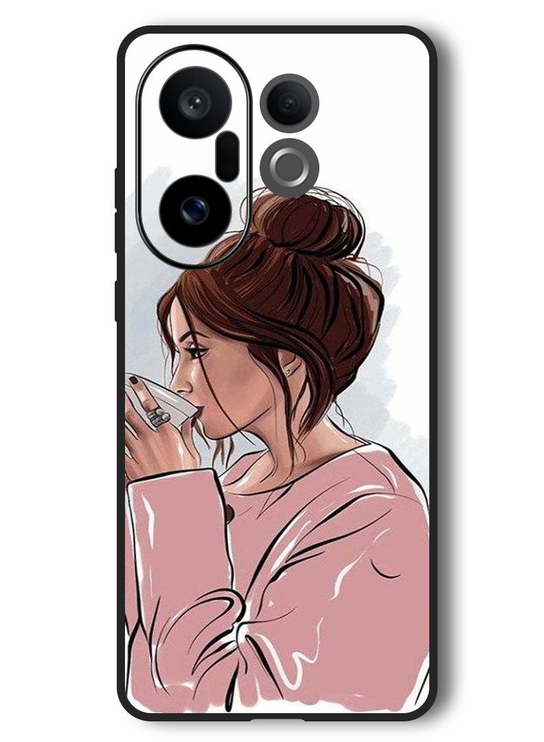 Theodor Case Compatible with Vivo X200 FE 6.31 Inch Protection Shockproof Bumper Cover Girl Drinking Coffee 1 - Image 1