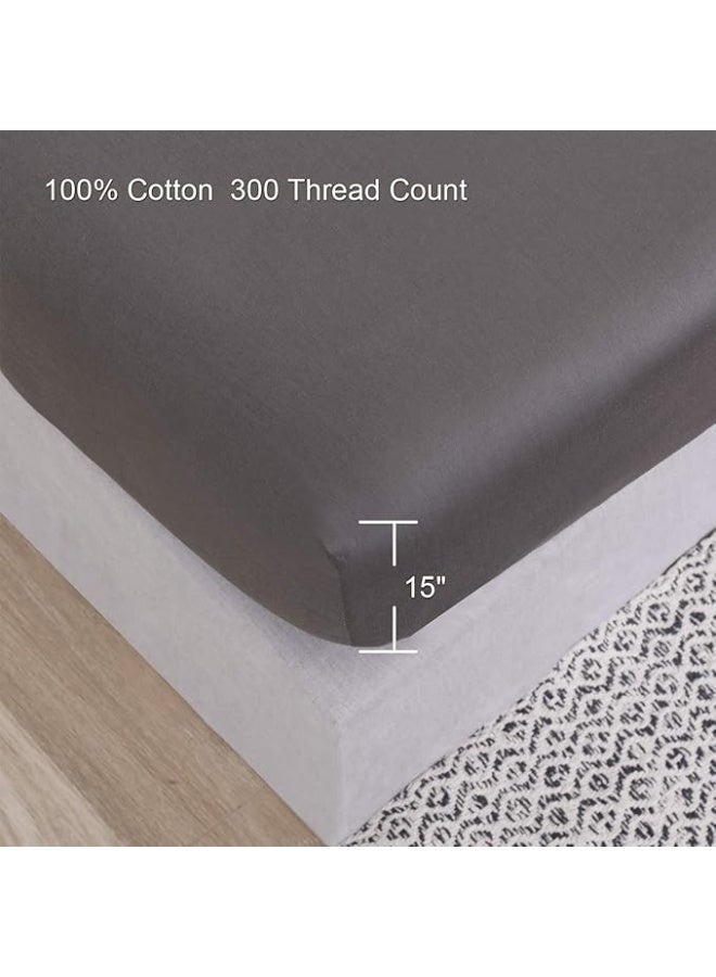 PHF Fitted Sheet 300 Thread Count Satin 100% Cotton Natural Soft Durable Breathable Warm for Winter Double Size, 54 x 75 x 15 Inches Grey - Image 3
