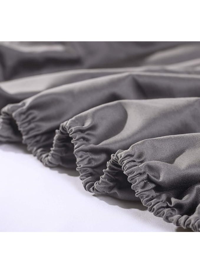 PHF Fitted Sheet 300 Thread Count Satin 100% Cotton Natural Soft Durable Breathable Warm for Winter Double Size, 54 x 75 x 15 Inches Grey - Image 5