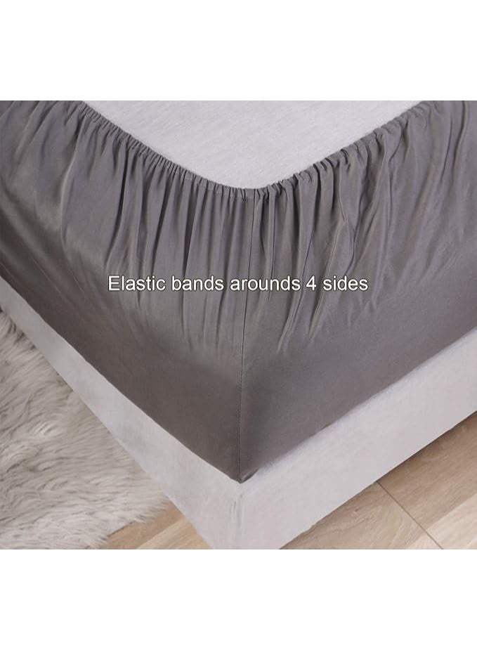 PHF Fitted Sheet 300 Thread Count Satin 100% Cotton Natural Soft Durable Breathable Warm for Winter Double Size, 54 x 75 x 15 Inches Grey - Image 4