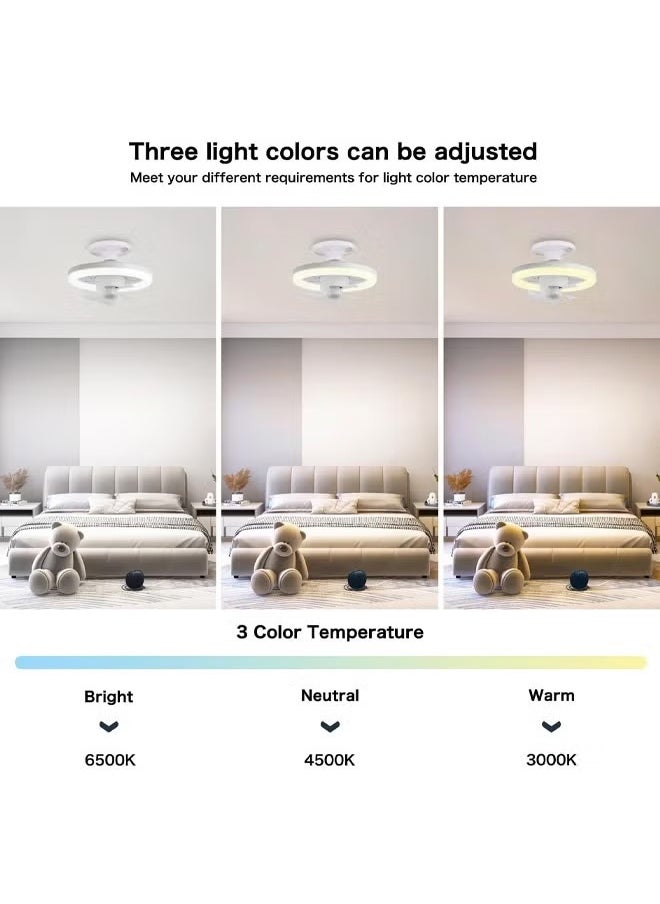 Low Profile Ceiling Fans with Lights and Remote  with LED Light, Remote Control, 3 Color Dimmable , 360° Rotating Oscillating Fan, Socket Fan Light for Kitchen Bathroom Bedroom Home Office