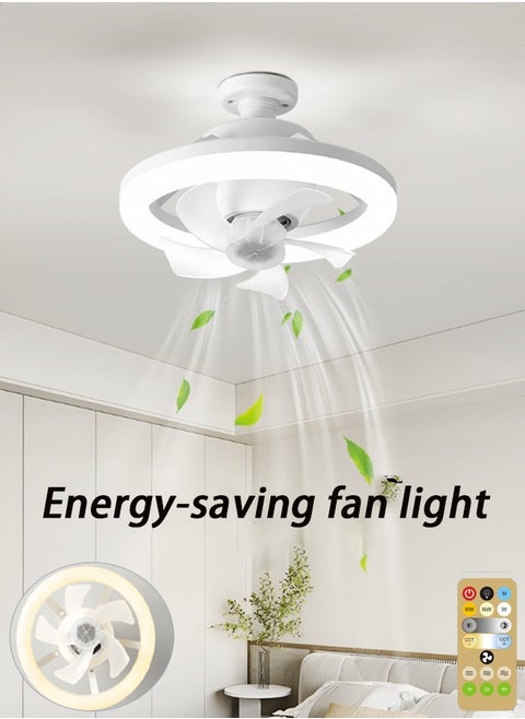 Low Profile Ceiling Fans with Lights and Remote  with LED Light, Remote Control, 3 Color Dimmable , 360° Rotating Oscillating Fan, Socket Fan Light for Kitchen Bathroom Bedroom Home Office