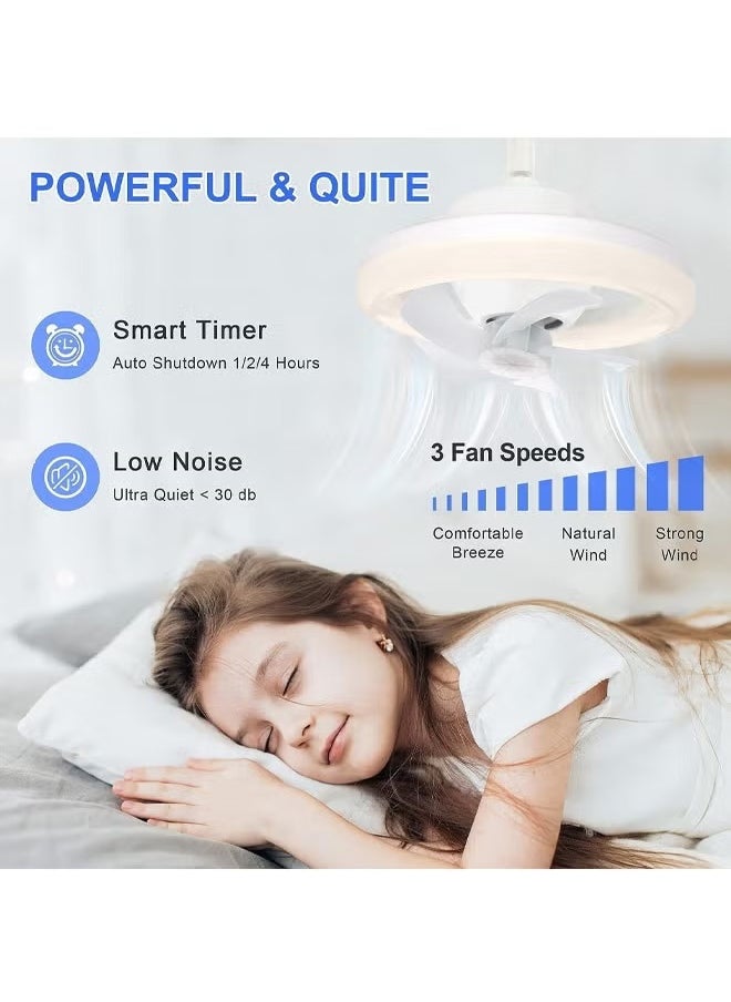 Low Profile Ceiling Fans with Lights and Remote  with LED Light, Remote Control, 3 Color Dimmable , 360° Rotating Oscillating Fan, Socket Fan Light for Kitchen Bathroom Bedroom Home Office