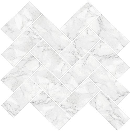 Inhome In Home NH2358 Herringbone Carrara Peel Stick Backsplash Tiles, White & Off-White - Image 1