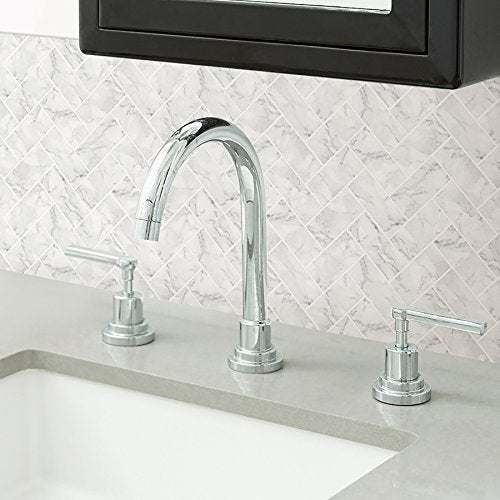 Inhome In Home NH2358 Herringbone Carrara Peel Stick Backsplash Tiles, White & Off-White - Image 3