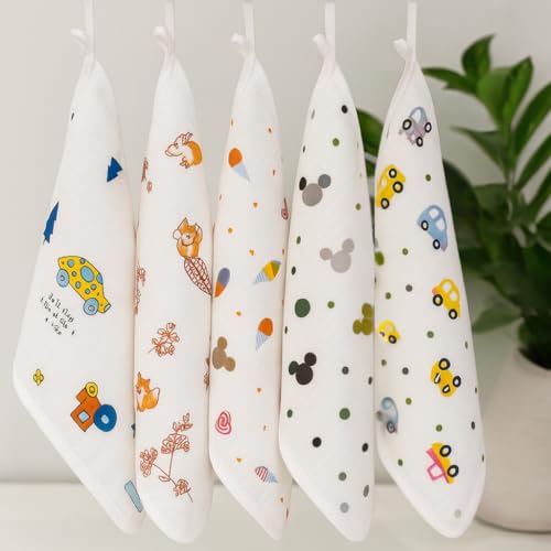 MiniWonders Mini Wonders Muslin Face Towels Set of 5 | Soft Cotton Baby Towels for Daily Use | Washcloths for Newborns & Infants | Skin-Friendly & Reusable - Image 1