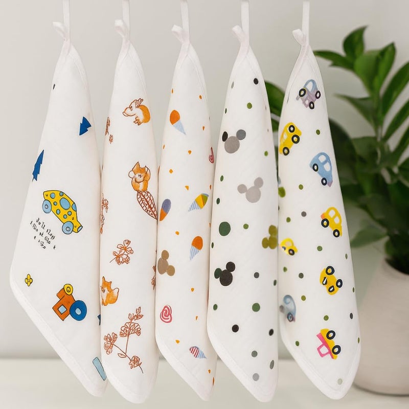 MiniWonders Mini Wonders Muslin Face Towels Set of 5 | Soft Cotton Baby Towels for Daily Use | Washcloths for Newborns & Infants | Skin-Friendly & Reusable - Image 4