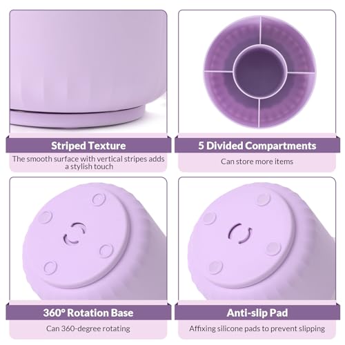 SKYDUE 360 Degree Rotating Desk Organizer, Dual-Purpose Pencil Pen Holder for Desktop, Rotating Desk Pen Organizer with 5 Slots Purple - Image 5
