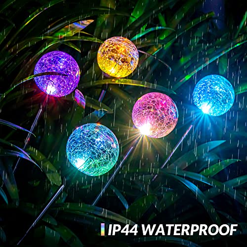 SOLPEX Solar Garden Lights Outdoor 3 Pack, Solar Globe Lights Outdoor Waterproof Decorative for Yard, Multi-Color Changing Garden Spheres Large Waterproof, Cracked Glass Ball LED Lights - Image 2