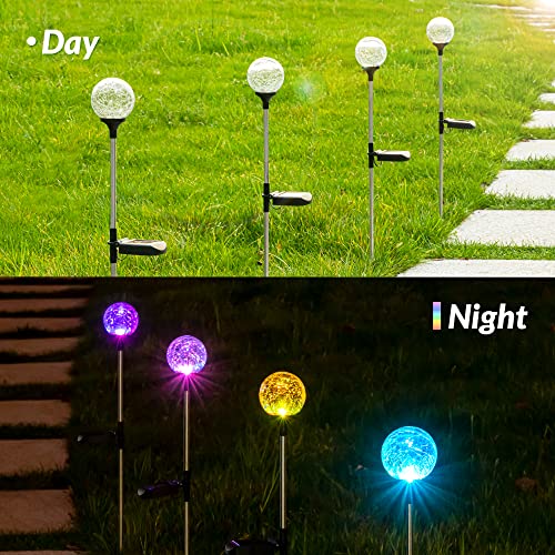 SOLPEX Solar Garden Lights Outdoor 3 Pack, Solar Globe Lights Outdoor Waterproof Decorative for Yard, Multi-Color Changing Garden Spheres Large Waterproof, Cracked Glass Ball LED Lights - Image 3