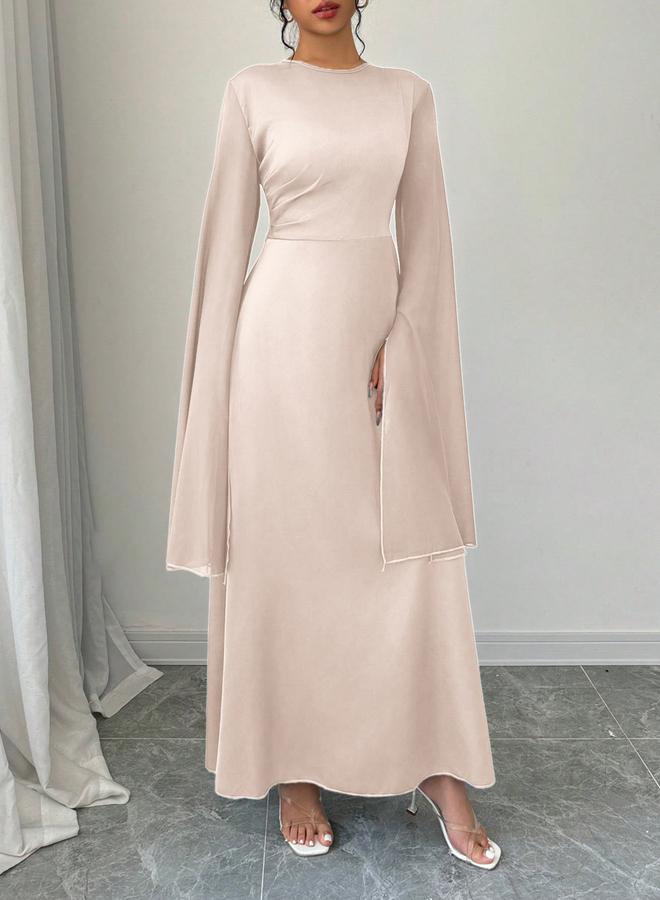 Take Two Solid Round Neck Split Sleeve Maxi Dress - Image 3