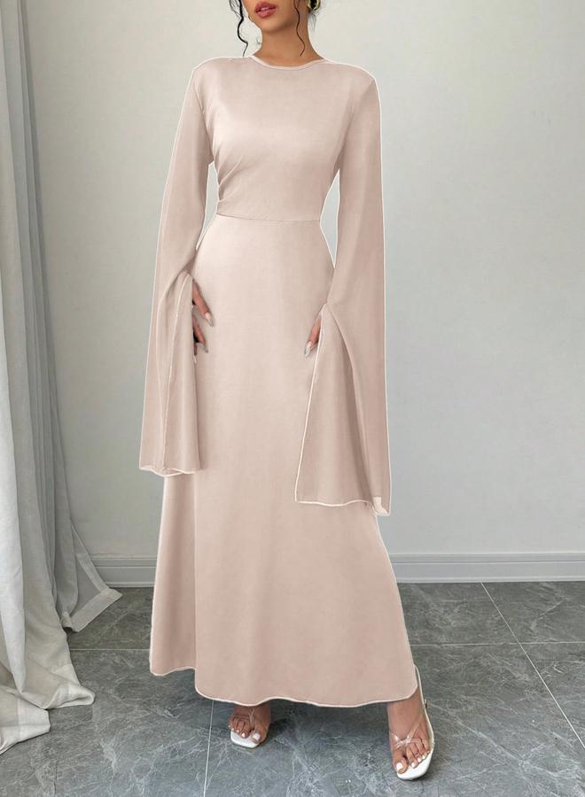Take Two Solid Round Neck Split Sleeve Maxi Dress - Image 1
