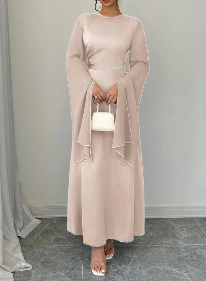 تايك تو فستان طويل سادة بياقة مستديرة وأكمام مفتوحة