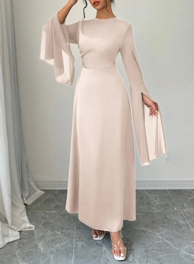 تايك تو فستان طويل سادة بياقة مستديرة وأكمام مفتوحة