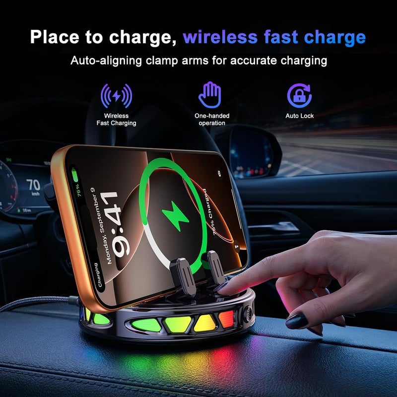 XO Wireless Car Charger Dashboard Phone Holder,15W Fast Charging One-Hand Operation Rotatable Bracket with RGB Light,Anti-Slip Navigation Mount with Strong Suction Cup, for Most Smart Phone - Image 3