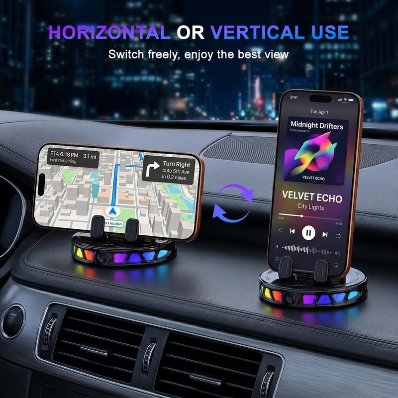 XO Wireless Car Charger Dashboard Phone Holder,15W Fast Charging One-Hand Operation Rotatable Bracket with RGB Light,Anti-Slip Navigation Mount with Strong Suction Cup, for Most Smart Phone - Image 2