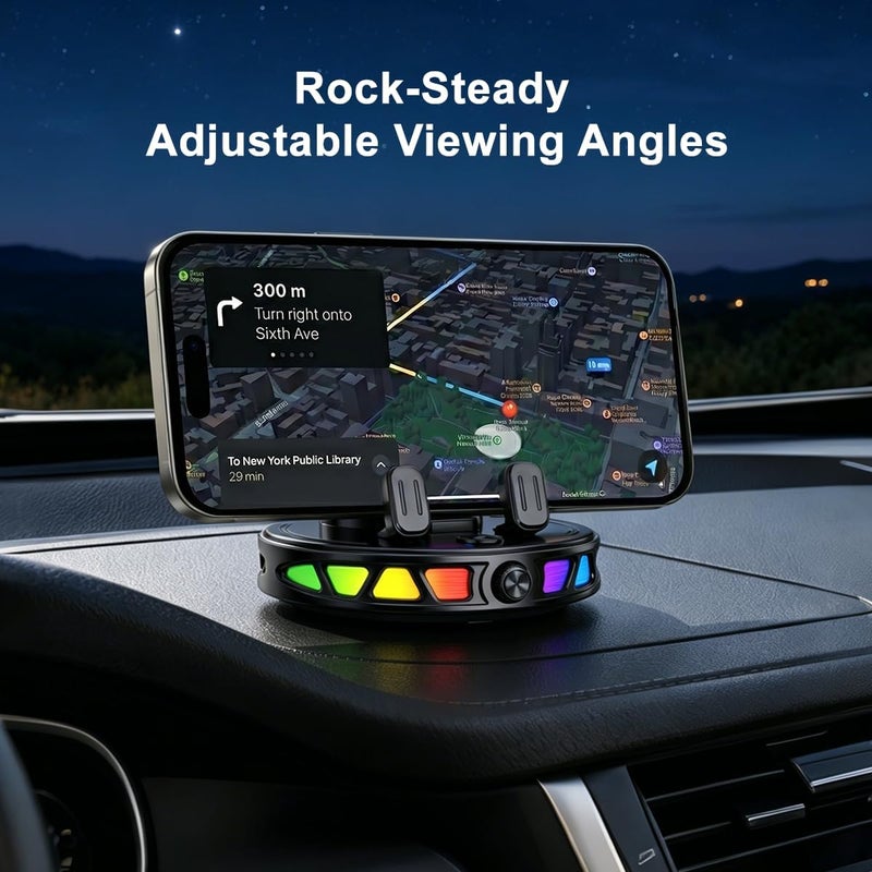 XO Wireless Car Charger Dashboard Phone Holder,15W Fast Charging One-Hand Operation Rotatable Bracket with RGB Light,Anti-Slip Navigation Mount with Strong Suction Cup, for Most Smart Phone - Image 5